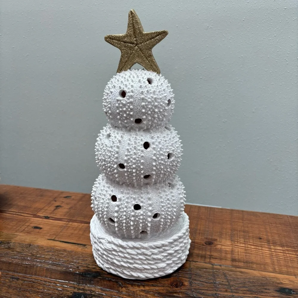 Coastal Shell Christmas Tree Gold Star Lights Up